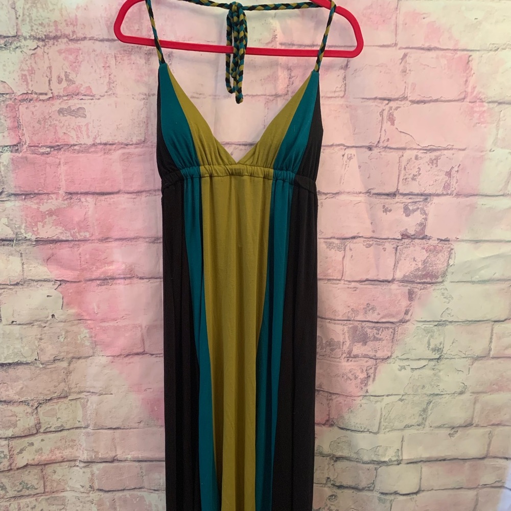Black/blue/olive green maxi halter dress